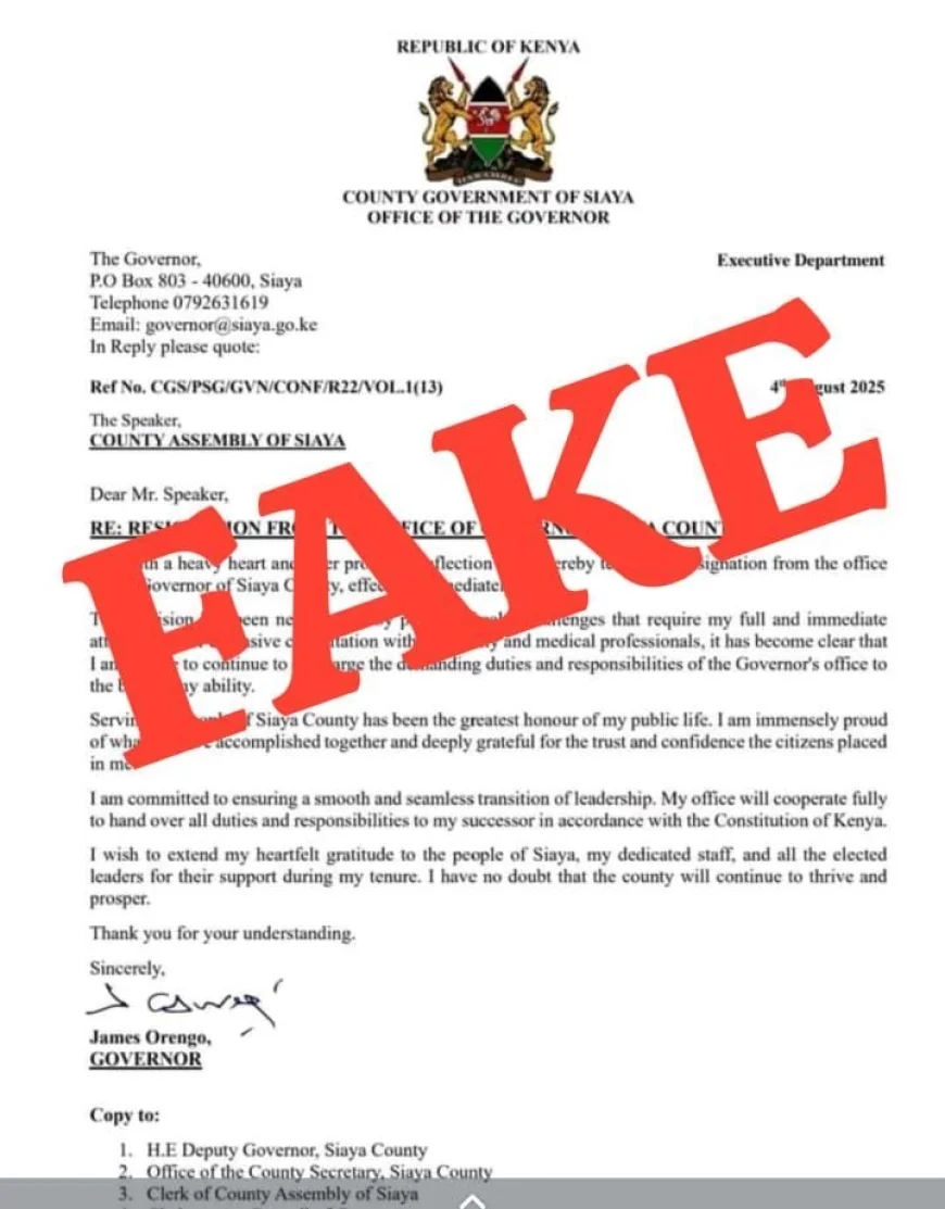 ODM dismisses viral letter claiming Orengo’s resignation as fake