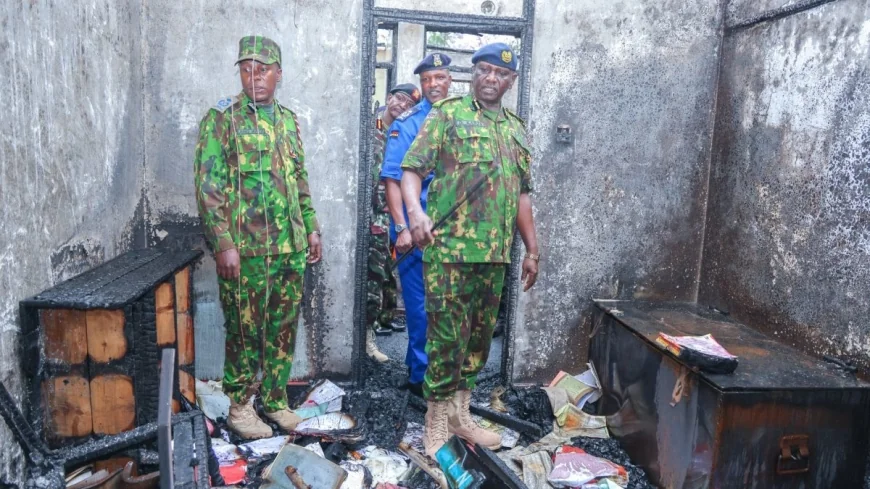 IG Kanja visits police station in Nyeri after fire incident