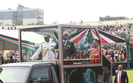 Crowd bursts into cheers as President Ruto takes his lap of honour at Nyayo National Stadium