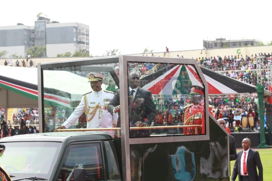 Crowd bursts into cheers as President Ruto takes his lap of honour at Nyayo National Stadium