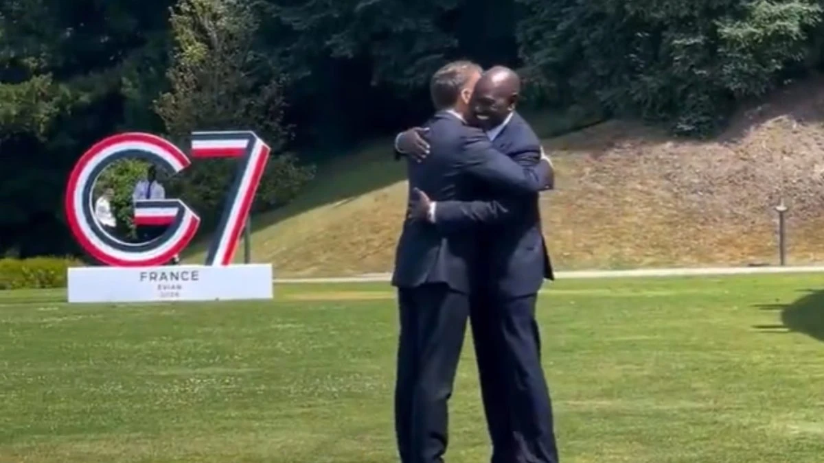 Bromance: Ruto and Macron share a warm hug as G7 Summit starts